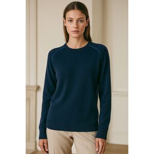 Amicale Cashmere Crewneck Cotton and Cashmere Sweater in Navy Blue L